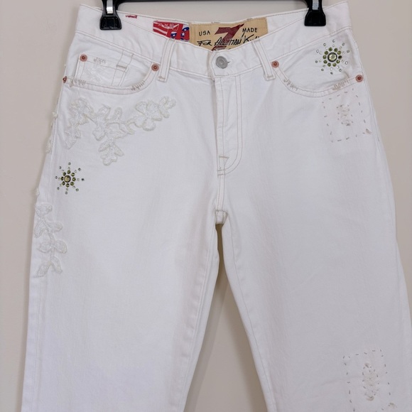 7 For All Mankind Boho Mid Rise Embellished White Denim Preppy flare leg jeans - Picture 3 of 16